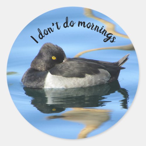 Dont Do Mornings Black White Duck  Photo Humorous Classic Round Sticker