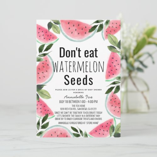 Dont Eat Watermelon Seeds Drive_by Baby Shower Invitation