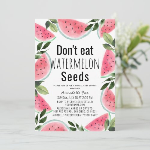 Dont Eat Watermelon Seeds Virtual Baby Shower Invitation
