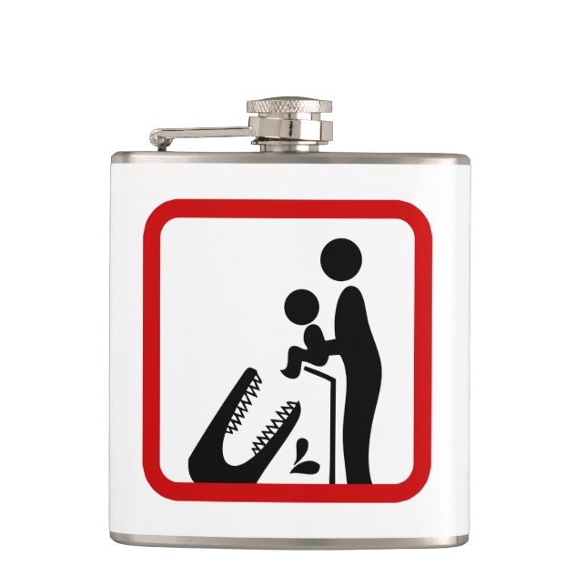 Don't Feed Baby To The Crocodile Zoo Sign Hip Flask (Front)