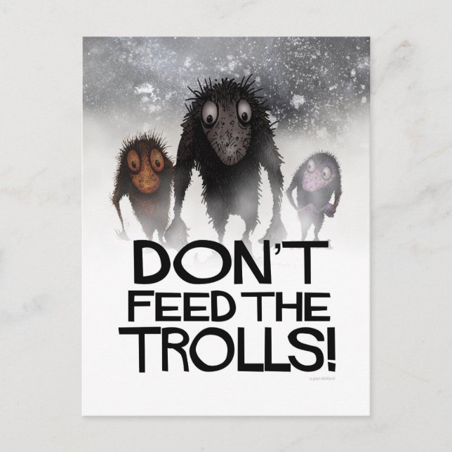 Don't Feed the Trolls Funny Monster Internet Troll Postcard (Front)