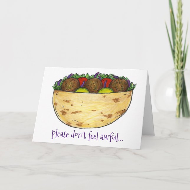 Don't Feel Awful Falafel Funny Get Well Soon Card (Front)