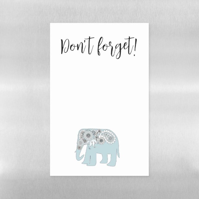 Don't Forget! Blue Paisley Elephant Reminder Magnetic Dry Erase Sheet (Vertical)