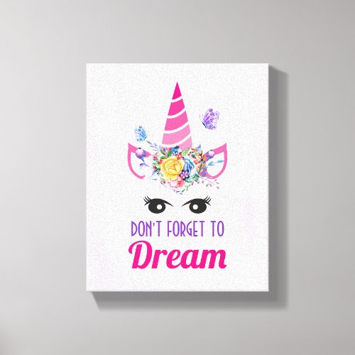 Dont Forget to Dream Cute Pink Unicorn Canvas Print