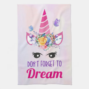 Don't Forget to Dream Cute Pink Unicorn Kitchen Towel
