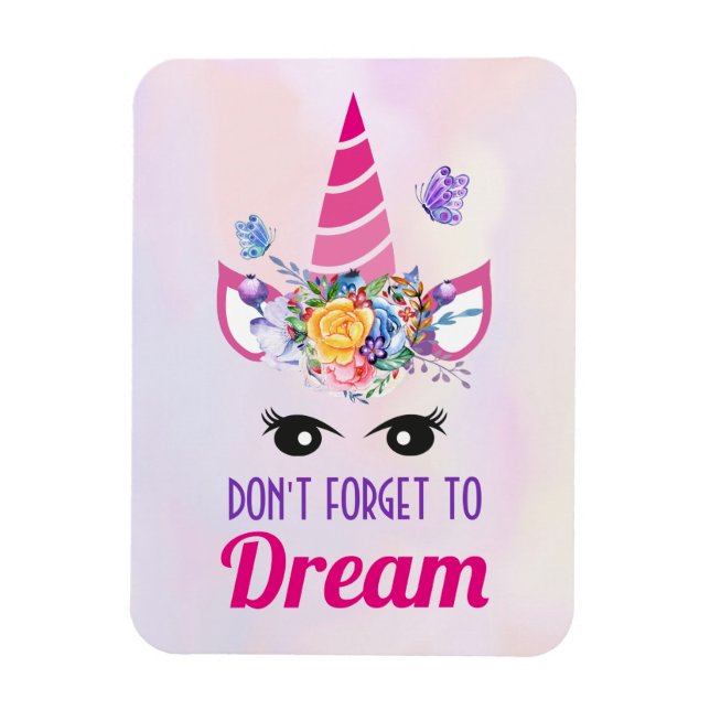 Don't Forget to Dream Cute Pink Unicorn Magnet (Vertical)