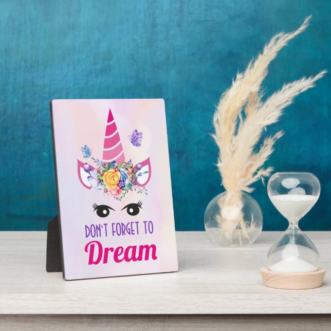 Don't Forget to Dream Cute Pink Unicorn Plaque (Side)