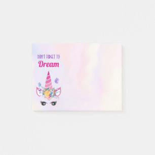 Don't Forget to Dream Cute Pink Unicorn Post-it Notes