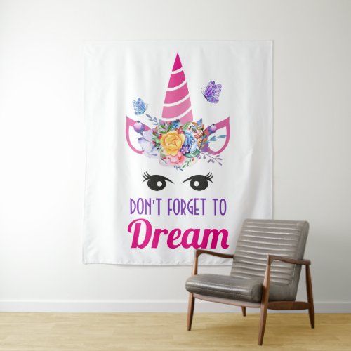 Dont Forget to Dream Cute Pink Unicorn Tapestry