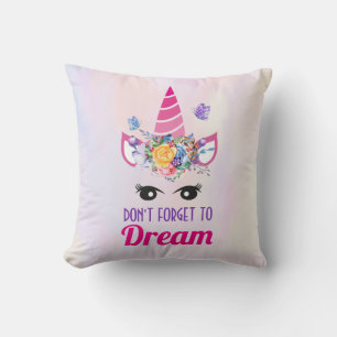 Don't Forget to Dream Cute Pink Unicorn Throw Pillow