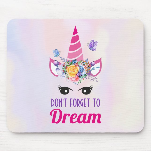 Don't Forget to Dream Pink Unicorn Mouse Pad (Front)