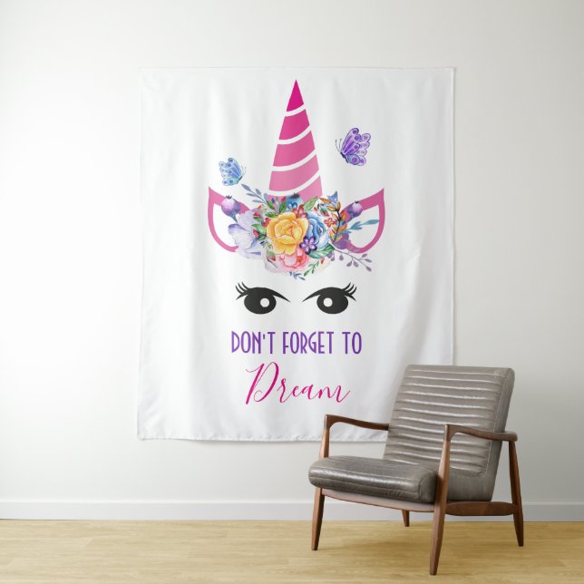 Don't Forget to Dream Pink Unicorn Tapestry (In Situ)