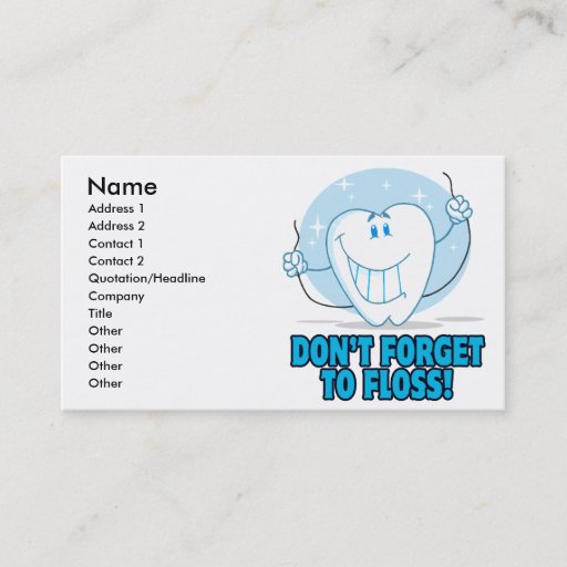 Customizable don't forget to floss flossing cartoon tooth business card