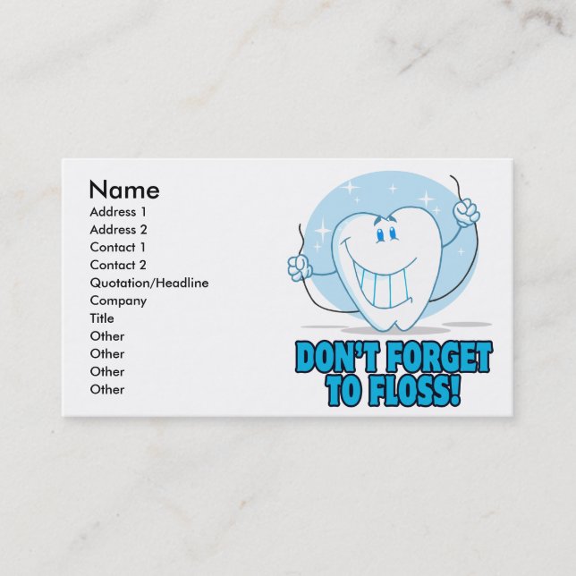 don't forget to floss flossing cartoon tooth business card (Front)