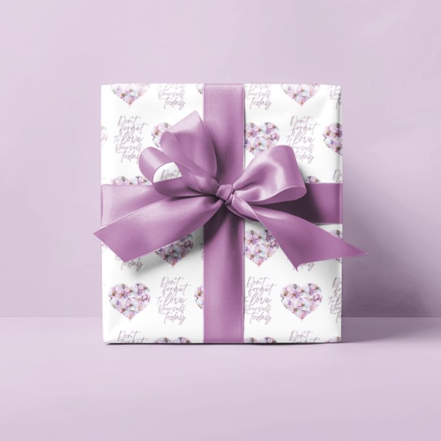 Don't Forget To Love Yourself Today Wrapping Paper (Encourage self love this Valentine's Day with these cherry blossom wrapping paper sheets! )