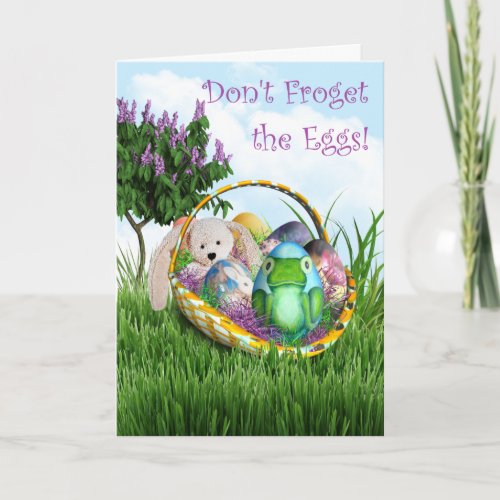 Dont Froget the Eggs Frog Egg  Easter Basket Holiday Card