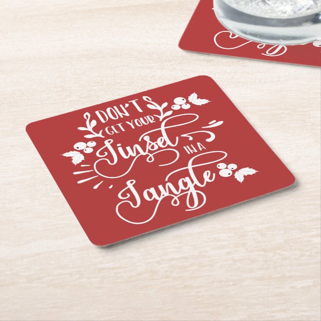dont get your tinsel in a tangle christmas square paper coaster (Angled)