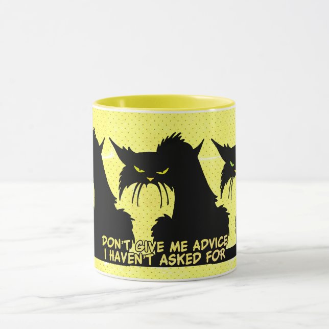  Don't Give me Advice Black Cat Yellow Mug (Center)