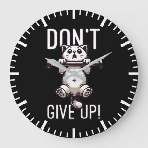 Don't Give Up - Cute Cat Workout Motivational Large Clock