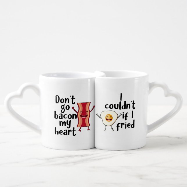 Don't Go Bacon My Heart I Couldn't if I Fried, Fun Coffee Mug Set (Front Nesting)