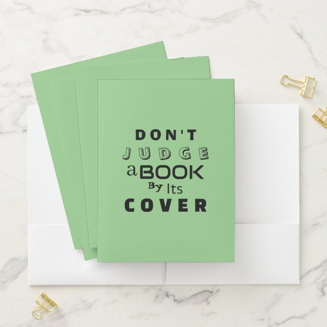 "Don't Judge a Book by Its Cover" Sage Green Pocket Folder (In Situ)