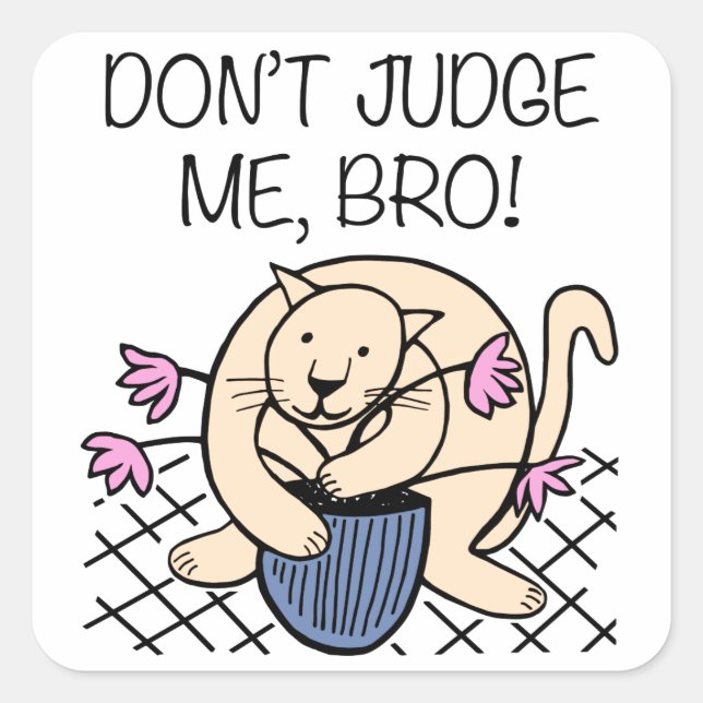 Don't Judge Me Bro Cat Cartoon Square Sticker (Front)