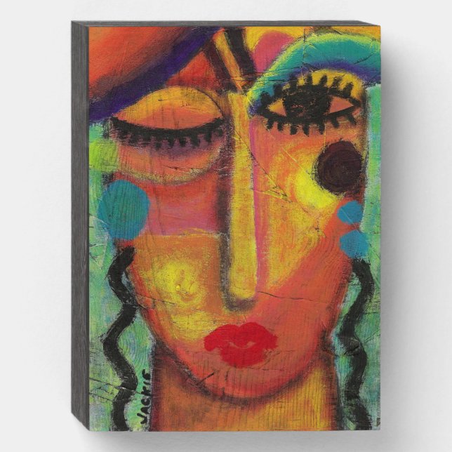 Don't Know Don't Care Abstract Acrylic Painting  Wooden Box Sign (Front Vertical)