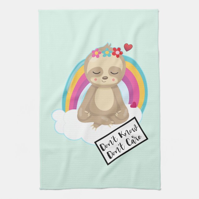 Don't Know Don't Care Text - Cute Meditating Slot Kitchen Towel (Vertical)
