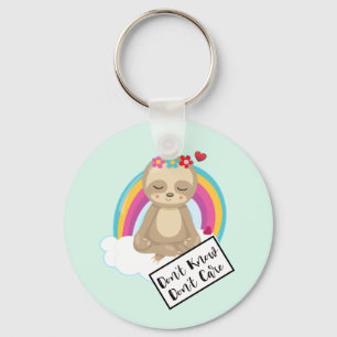 Don't Know Don't Care Text - Cute Meditating Sloth Keychain