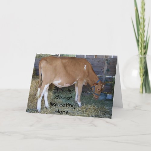 DONT LIKE EATING ALONE SAD COW BIRTHDAY CARD