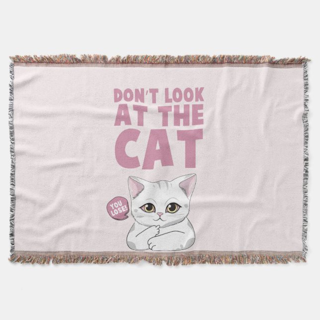 Don't Look At The Cat – Funny White Cat Throw Blanket (Front)