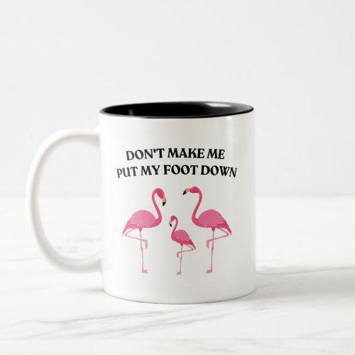 Dont Make Me Put My Foot Down Funny Flamingo Two_Tone Coffee Mug