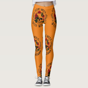 Don't mess with momma ,floral Halloween skull Leggings