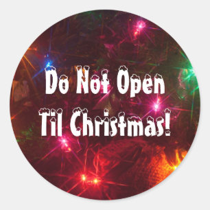 Don't Open Til Christmas Lights Classic Round Sticker