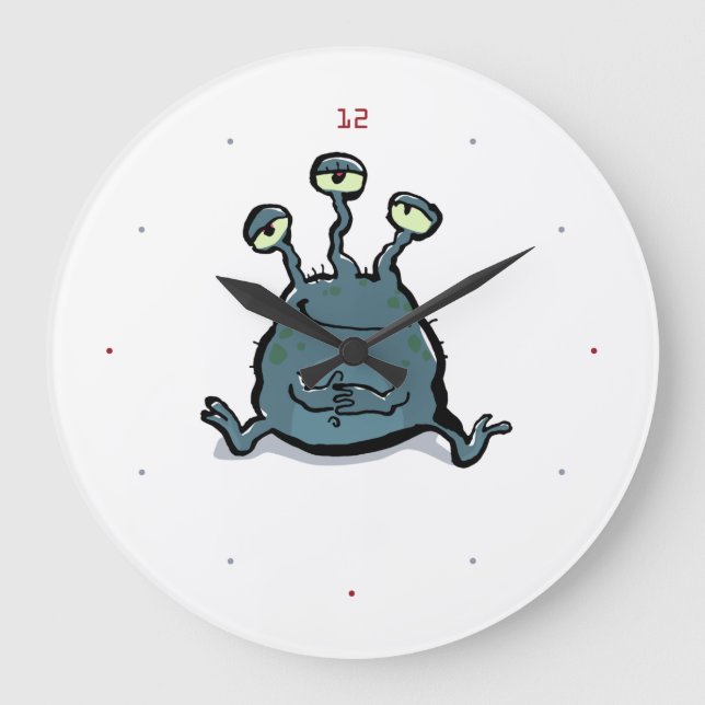 don't panic (triple-eyed alien)  large clock (Front)