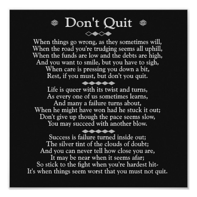 Don't Quit Poem 12 x 12 Photo Print (Front)