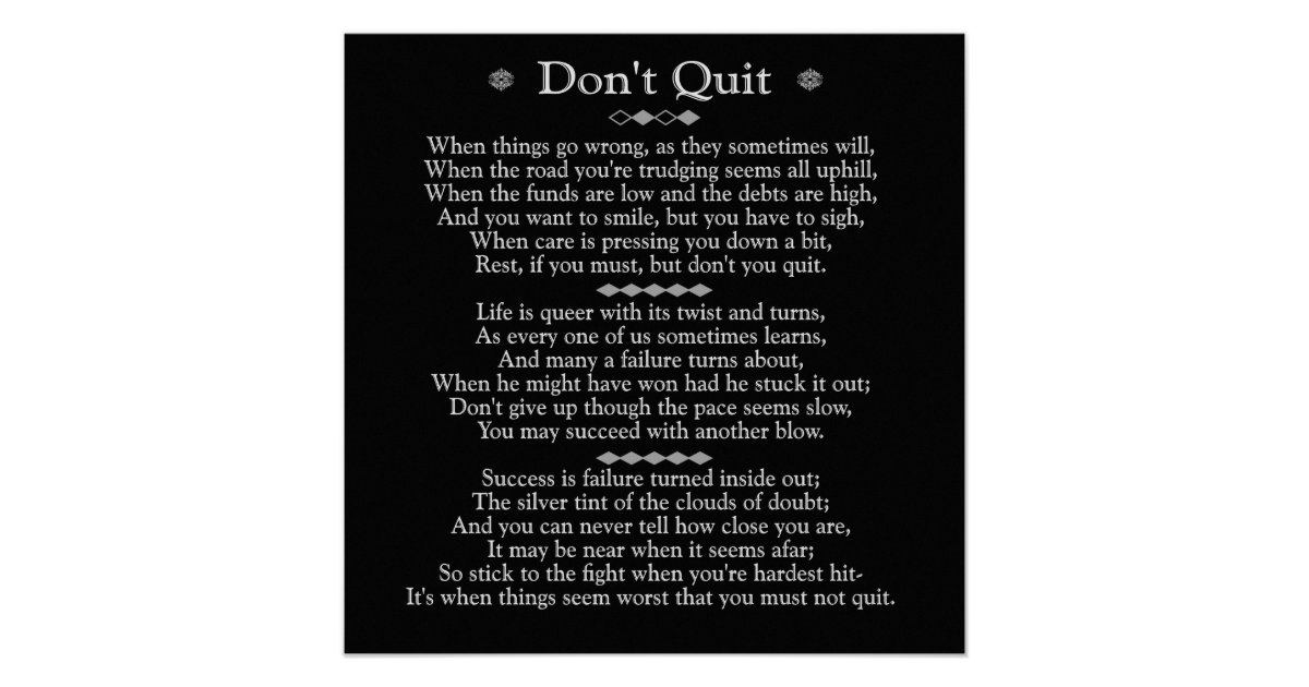 Don't Quit Poem 20 x 20 art poster | Zazzle