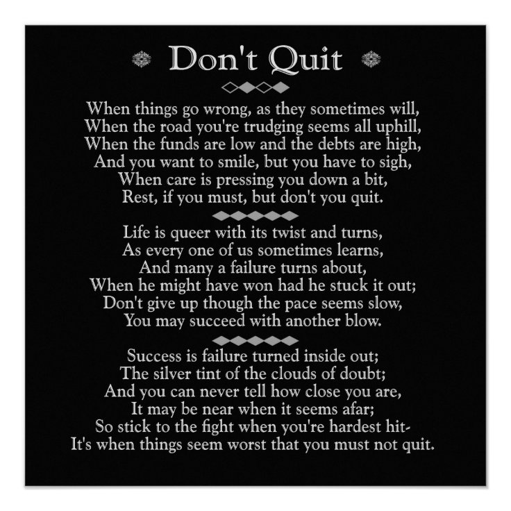 Don't Quit Poem 20 x 20 art poster | Zazzle