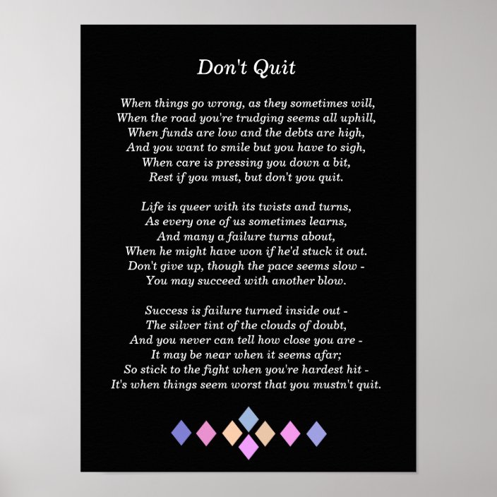 Don T Quit Poem Art Print Zazzle Com