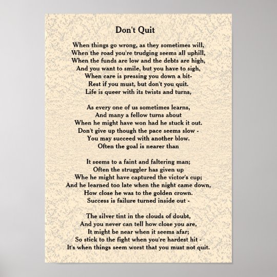 Don't Quit poem - poster | Zazzle