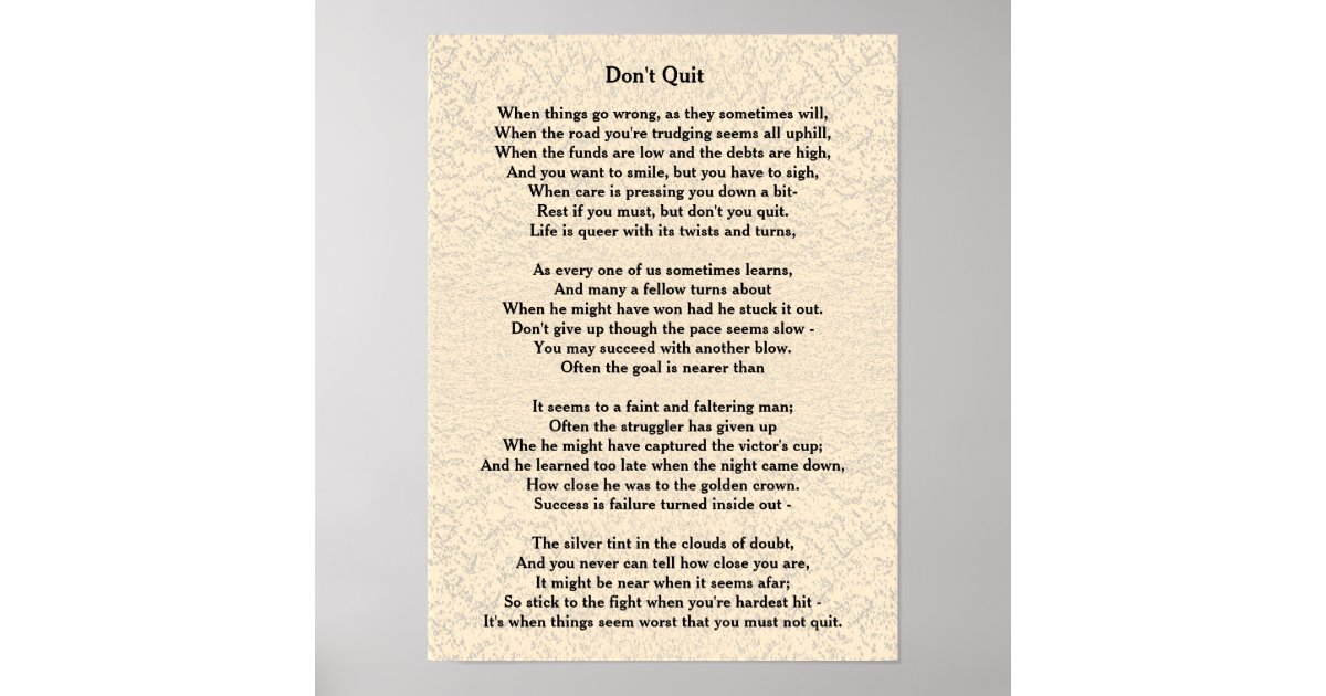 Don T Quit Poem Poster Zazzle Com