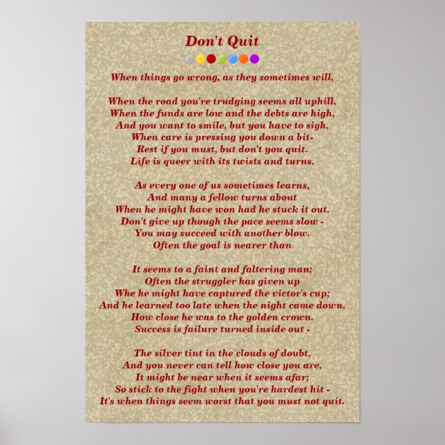 Don't Quit Poem Poster (Front)