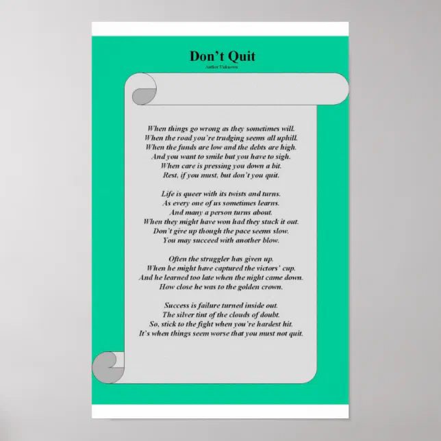 Don't Quit Poster | Zazzle