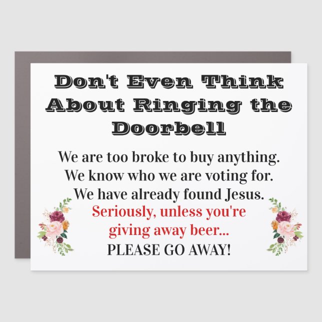 Don't Ring The Doorbell Magnetic Door Sign (Front)