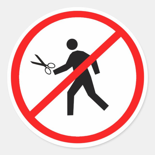 Don't run with scissors! classic round sticker (Front)