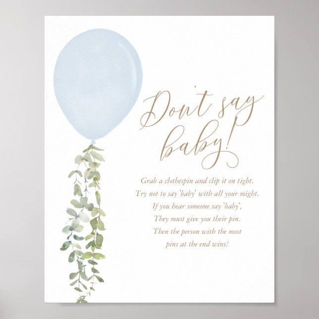 Don't Say Baby Blue Balloon Boy Baby Shower Poster (Front)