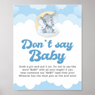 Don't Say Baby Blue Elephant Baby Shower Game Sign