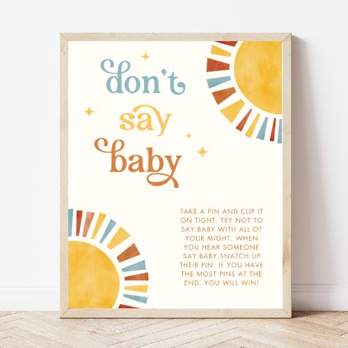Dont Say Baby Boho Sun Baby Shower Game Sign