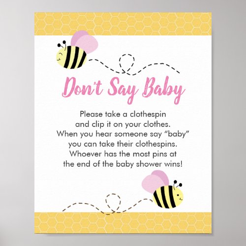 Dont Say Baby Bumble Bee Baby Shower Game Poster