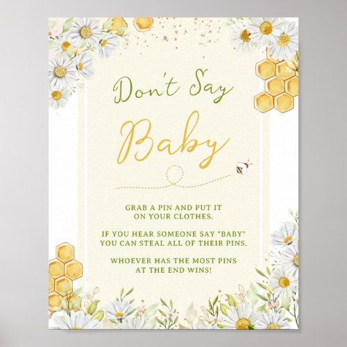 Dont Say Baby Bumblebee Bee Shower Sprinkle Game Poster